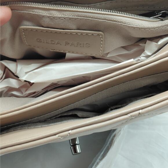 Gilda Paris Mini Quilted Messenger Bag Crossbody Shoulder Bag Taupe Party - Picture 8 of 11